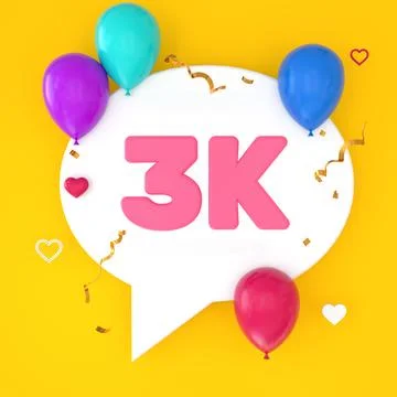 A white speech bubble with 3k is depicted on a yellow background, representin Stock Illustration