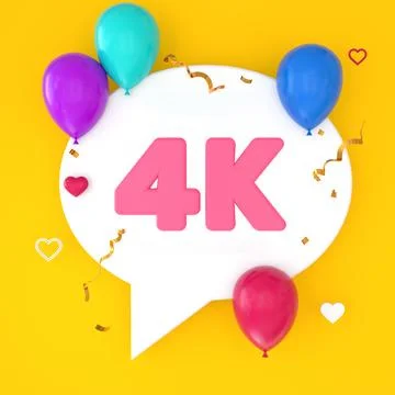 A white speech bubble with 4k is depicted on a yellow background, representin Stock Illustration