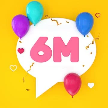A white speech bubble with 6 millions is depicted on a yellow background. The Stock Illustration