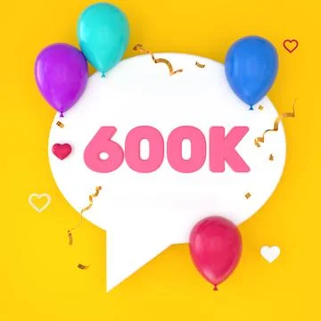 A white speech bubble with 600k is depicted on a yellow background, represent Stock Illustration
