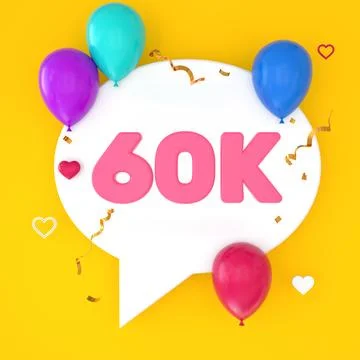 A white speech bubble with 60k is depicted on a yellow background, representi Stock Illustration