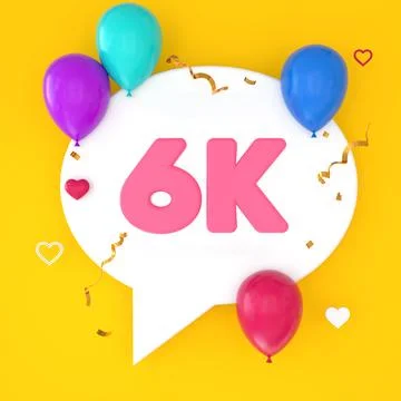 A white speech bubble with 6k is depicted on a yellow background, representin Stock Illustration
