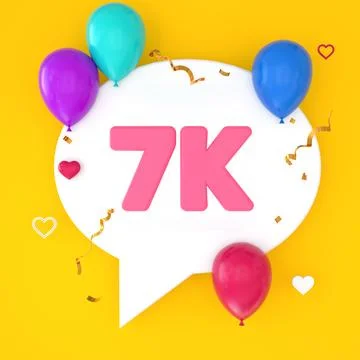 A white speech bubble with 7k is depicted on a yellow background, representin Stock Illustration