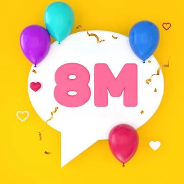 A white speech bubble with 8 millions is depicted on a yellow background. The Stock Illustration