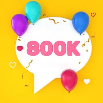 A white speech bubble with 800k is depicted on a yellow background, represent Stock Illustration