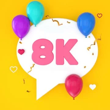 A white speech bubble with 8k is depicted on a yellow background, representin Stock Illustration