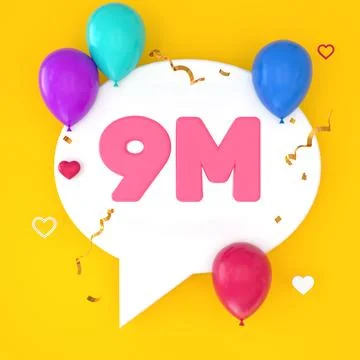 A white speech bubble with 9 millions is depicted on a yellow background. The Stock Illustration