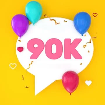 A white speech bubble with 90k is depicted on a yellow background, representi Stock Illustration