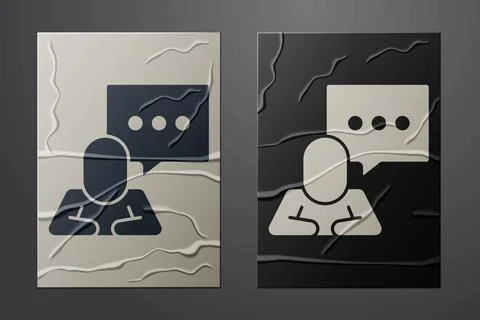 White Speech bubble chat icon isolated on crumpled paper background. Message Illustrazione stock