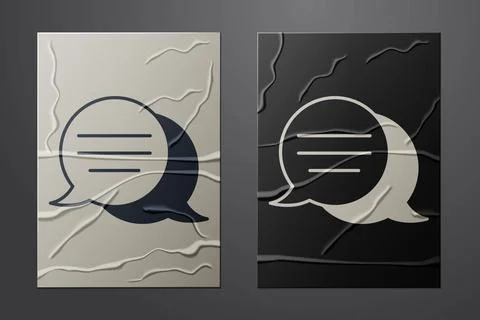 White Speech bubble chat icon isolated on crumpled paper background. Message Stock Illustration