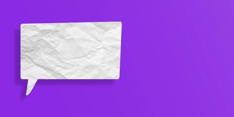 White speech bubble crumpled paper isolated on purple background Stock Illustration