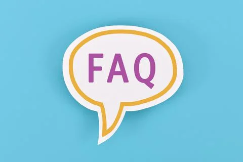 White speech bubble with FAQ letters on blue background Foto stock