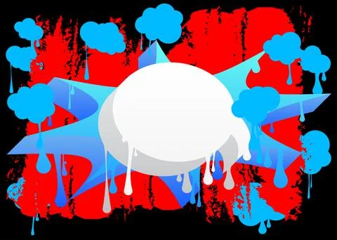 White Speech Bubble Graffiti with black red and blue Background. Urban pain.. Stock Illustration