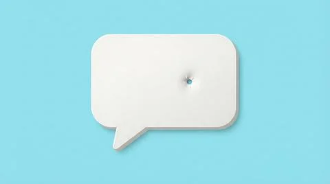 White speech bubble icon on a light blue background for communication and c.. Stock Photos