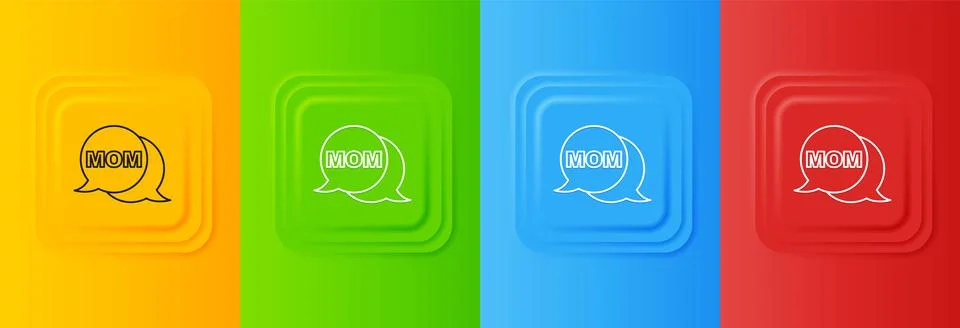 White Speech bubble mom icon isolated on colorful background. Happy mothers.. Stock Illustration