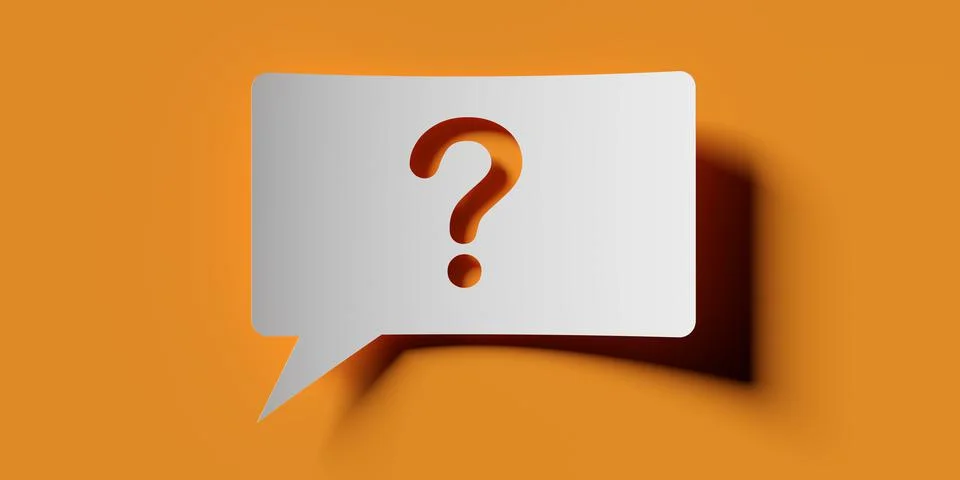 White speech bubble with question mark icon cut out over orange background, f Stock Illustration