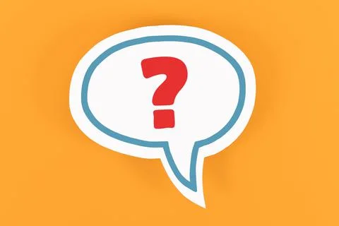 White speech bubble with question mark on yellow background Foto stock