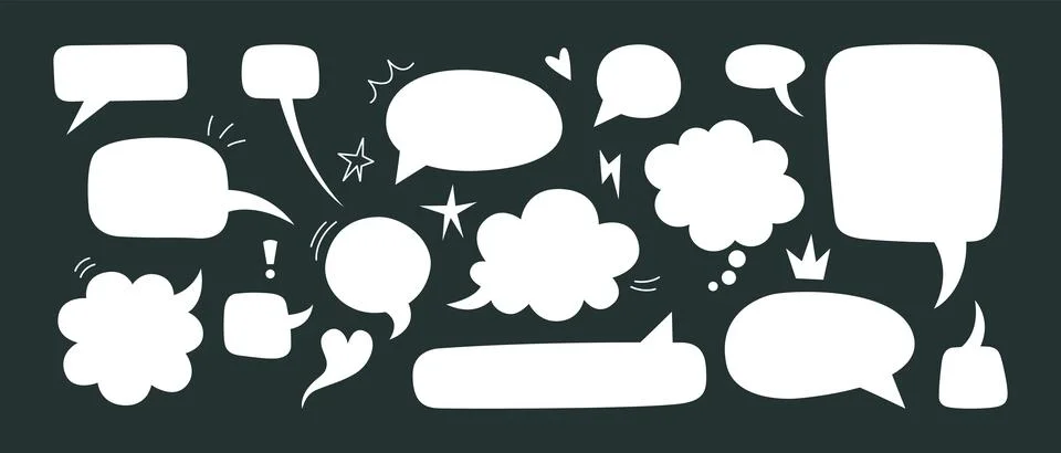 White speech bubble set, different shapes, cartoon style. Trendy modern vec.. Stock Illustration