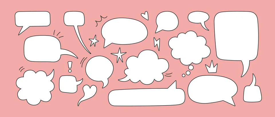 White speech bubble set, different shapes with outline, cartoon style. Tren.. Stock Illustration