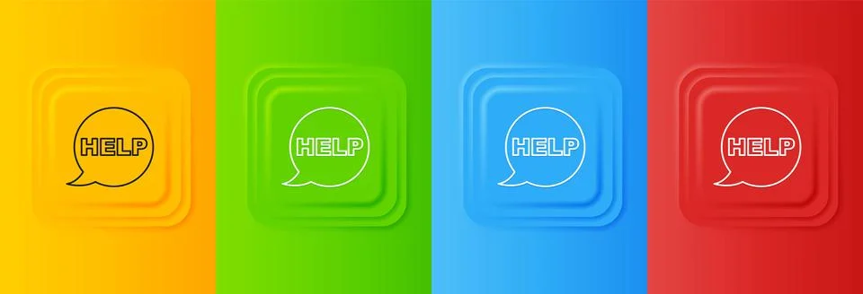 White Speech bubble with text Help icon isolated on colorful background. Se.. Stock Illustration