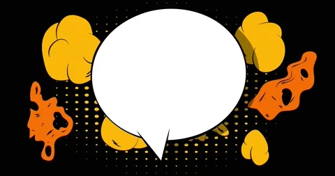 White speech bubble on yellow, orange comic book elements and black screen Stock Footage 172279584