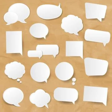 White Speech Bubbles Collection Cardboard Background Stock Illustration