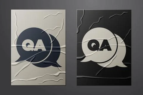 White Speech bubbles with Question and Answer icon isolated on crumpled paper Stock Illustration