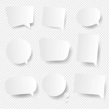 White Speech Bubbles Set White Background Illustrazione stock