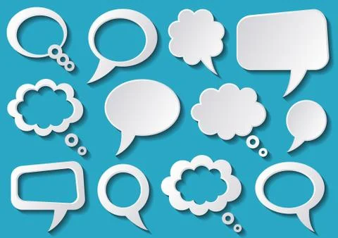 White speech bubbles with shadows on blue background Stock-Illustration