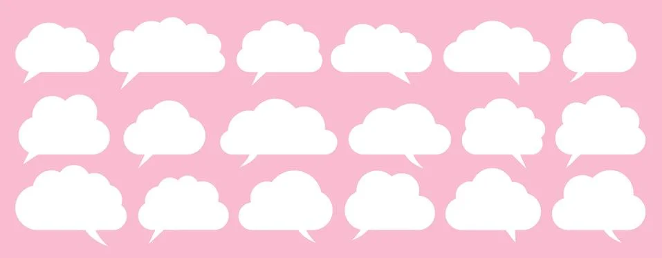 White speech vector cloud set isolated on pink Stock Illustration