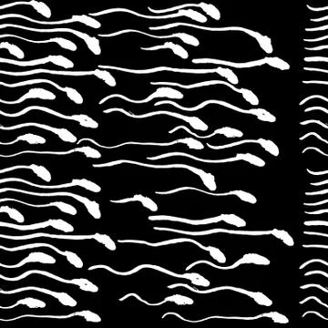 White sperm seamless pattern on black background. Brush vector illustration. Illustrazione stock