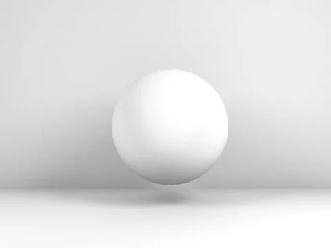 White sphere object flying in empty room 3d Stock Illustration