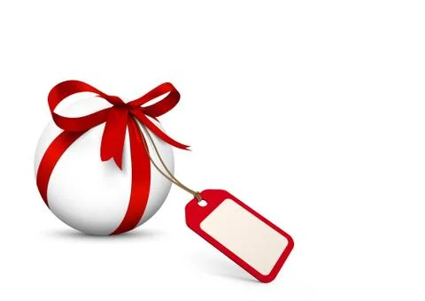 White Sphere with Red Bow and Blank Gift Coupon Illustrazione stock