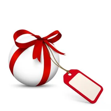 White Sphere with Red Bow and Blank Gift Coupon Stock Illustration
