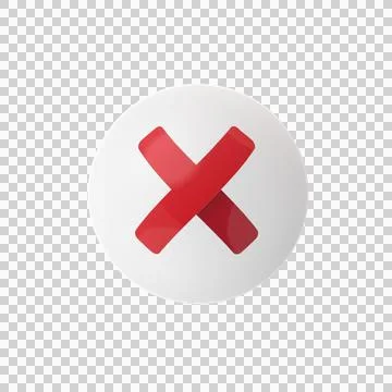 White Sphere Red Cross Mark 3D Glossy Icon Transparent Background Stock Illustration
