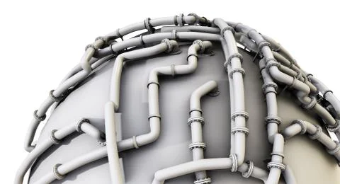 The white sphere is wrapped in a pipeline Stock Illustration