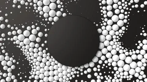 White spheres around central empty dark circle. Abstract spheres of random size Stock Illustration