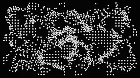 White spheres forming abstract patterns on black background Stock Illustration