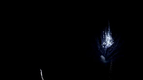 White spherical fireworks explode in the dark night sky Stock Footage 329676023