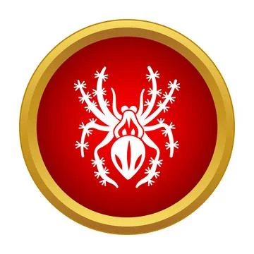 White spider icon on red circle background Stock Illustration