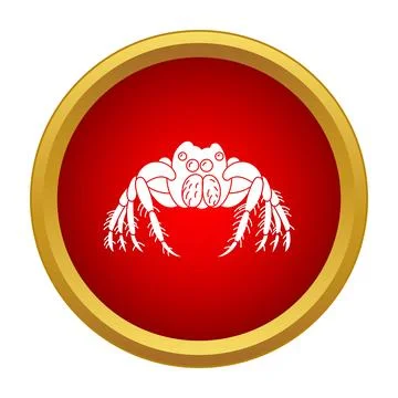 White spider icon with red circle and gold border Stock Illustration