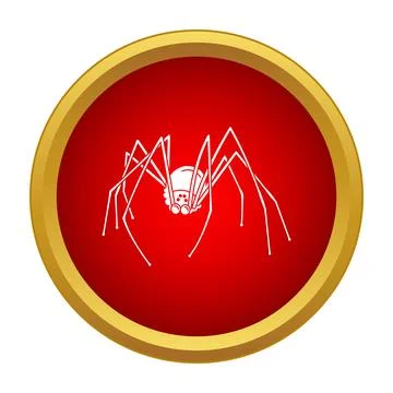 White spider icon on red circle background Stock Illustration