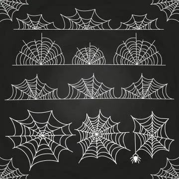 White spider web on chalkboard backdrop. Halloween borders and decor 스톡 일러스트