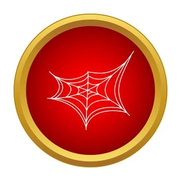 White spider web icon in red circle with golden border Stock Illustration