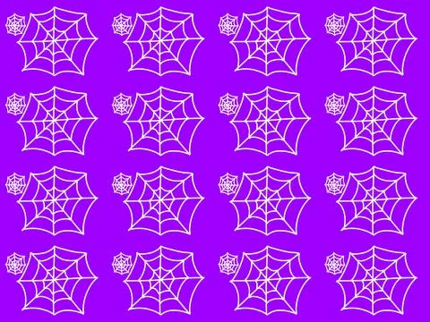 White Spider Web Repeating Halloween Pattern on Purple Stock Illustration