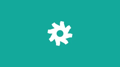 White spinning settings gear icon on a solid teal background Stock Footage 341485373