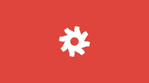 White spinning settings gear icon on a solid red background Stock Footage 341485384