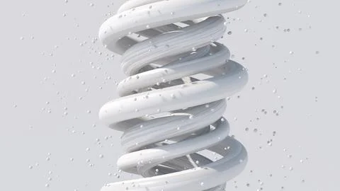 White spirals and particles. Abstract monochrome illustration, 3d render. Stock Illustration
