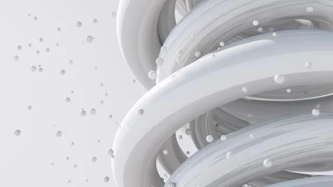 White spirals and particles. Abstract monochrome illustration, 3d render. Stock Illustration