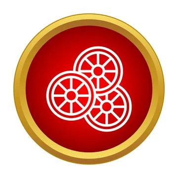 White spoked wheels icon with red background Stock Illustration